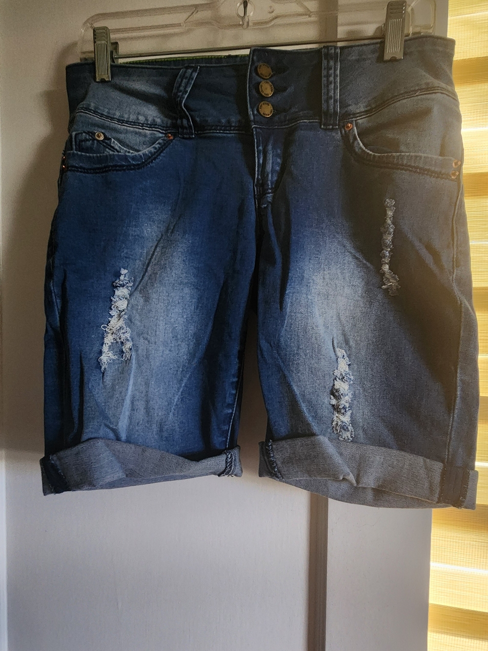 YMI Dark Blue Denim Shorts with Neon Yellow Trim